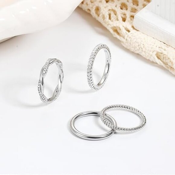 Stackable Rings Women Non Tarnish Dainty Silver Stackable Thin Ring - Picture 4 of 6